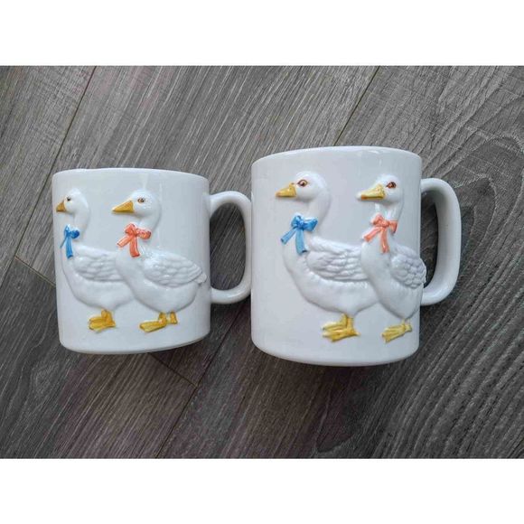 Otagiri Geese Ducks Farm Cottage Kitchen Cabin Coffee Mugs set of 2 - Picture 1 of 4